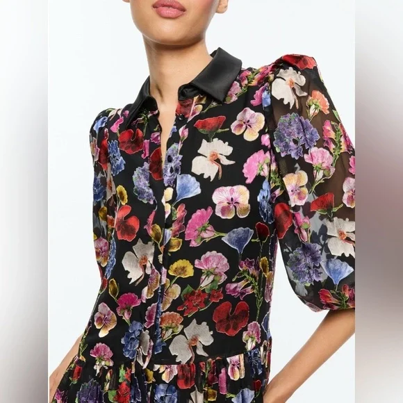 Alice + Olivia BERTHA MINI SHIRT DRESS Sz L / 12 Timeless Blossom Floral - Picture 3 of 13